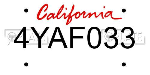 4YAF033 California License Plate