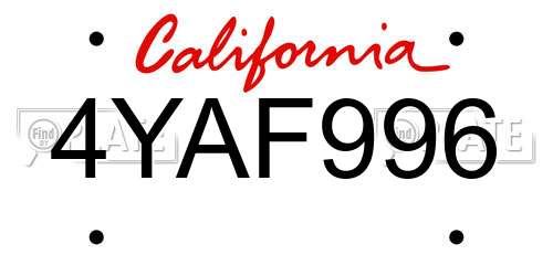 4YAF996 California License Plate