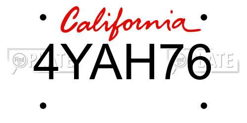 4YAH76 California License Plate