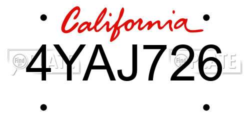 4YAJ726 California License Plate