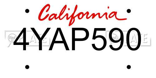 4YAP590 California License Plate