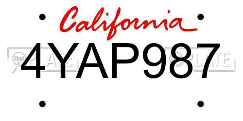 4YAP987 California License Plate
