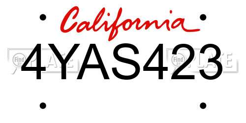 4YAS423 California License Plate