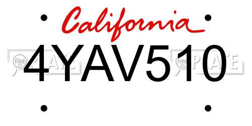 4YAV510 California License Plate