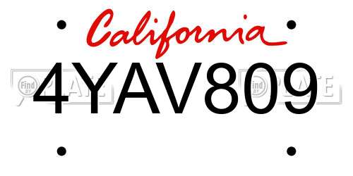 4YAV809 California License Plate