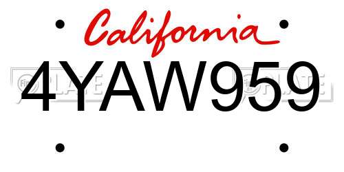 4YAW959 California License Plate