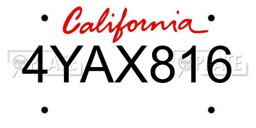 4YAX816 California License Plate