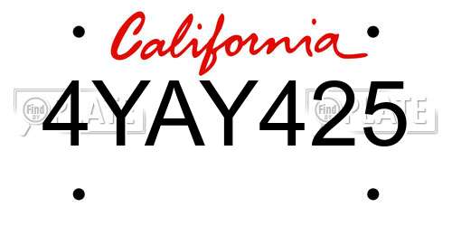 4YAY425 California License Plate