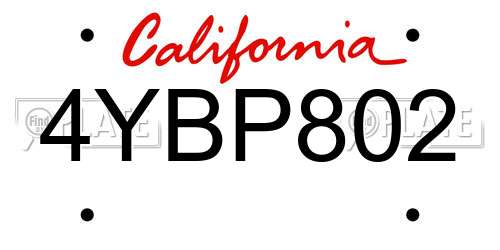 4YBP802 California License Plate