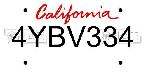 4YBV334 California License Plate