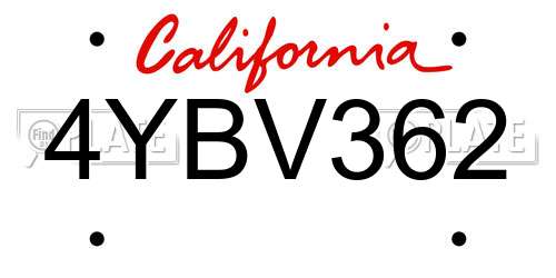 4YBV362 California License Plate