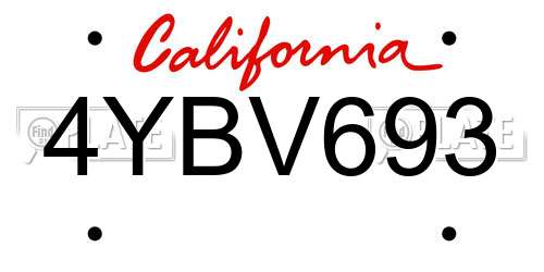 4YBV693 California License Plate