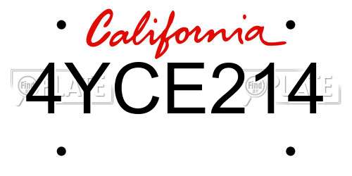 4YCE214 California License Plate