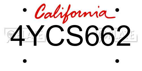 4YCS662 California License Plate