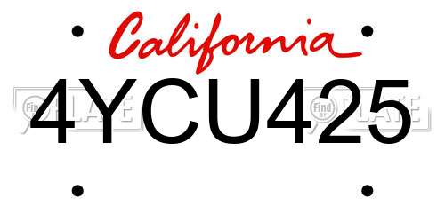 4YCU425 California License Plate