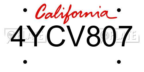 4YCV807 California License Plate