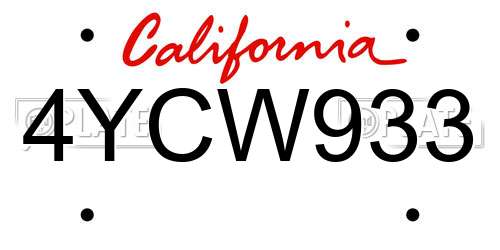 4YCW933 California License Plate