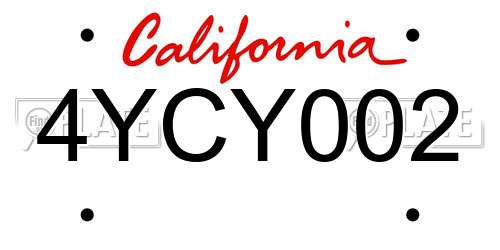 4YCY002 California License Plate