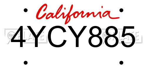4YCY885 California License Plate