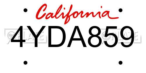 4YDA859 California License Plate