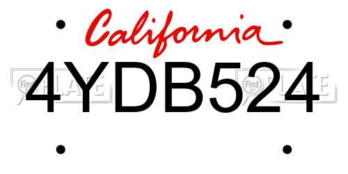 4YDB524 California License Plate