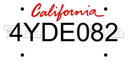 4YDE082 California License Plate
