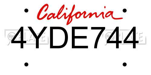 4YDE744 California License Plate