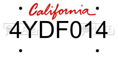 4YDF014 California License Plate