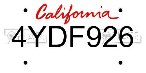 4YDF926 California License Plate