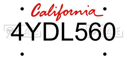 4YDL560 California License Plate