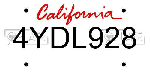 4YDL928 California License Plate