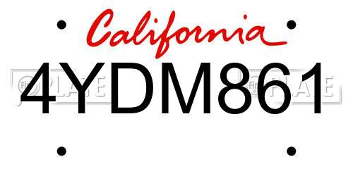 4YDM861 California License Plate