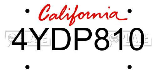 4YDP810 California License Plate