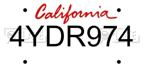 4YDR974 California License Plate