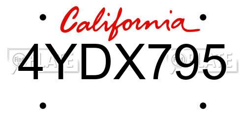 4YDX795 California License Plate