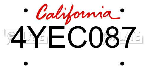 4YEC087 California License Plate