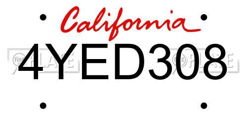 4YED308 California License Plate
