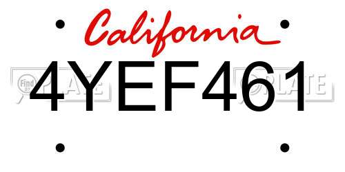 4YEF461 California License Plate