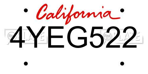 4YEG522 California License Plate