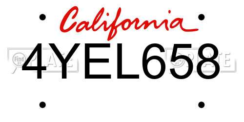 4YEL658 California License Plate