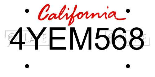 4YEM568 California License Plate