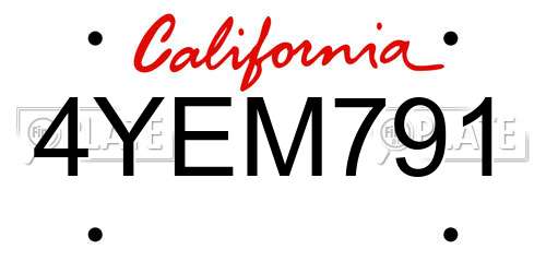 4YEM791 California License Plate