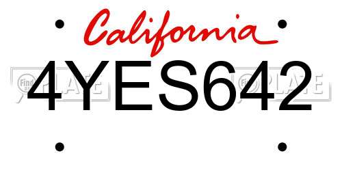 4YES642 California License Plate