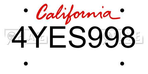 4YES998 California License Plate