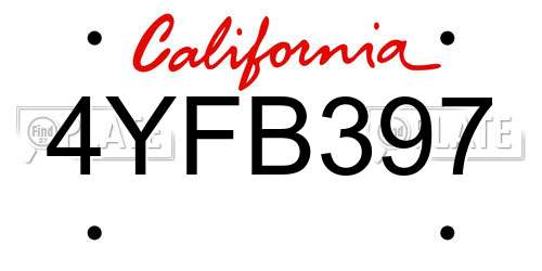 4YFB397 California License Plate