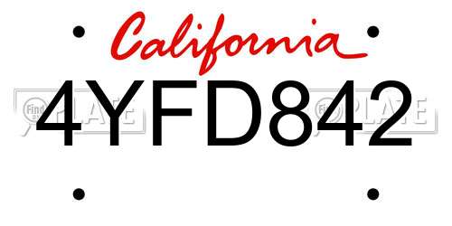 4YFD842 California License Plate
