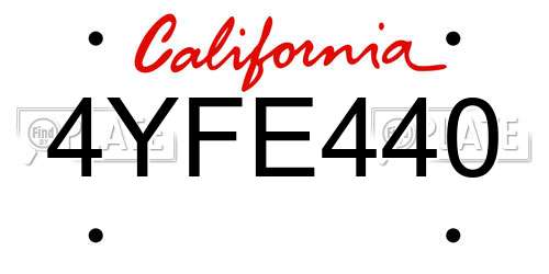 4YFE440 California License Plate