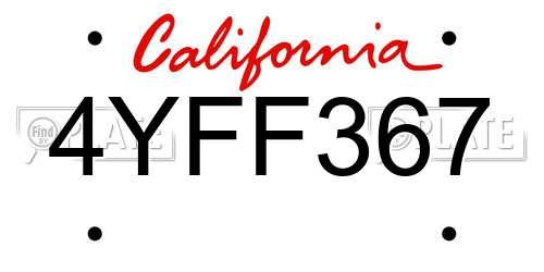 4YFF367 California License Plate