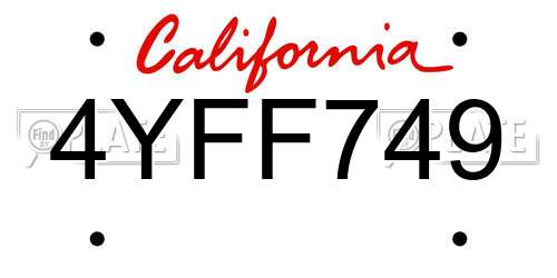4YFF749 California License Plate