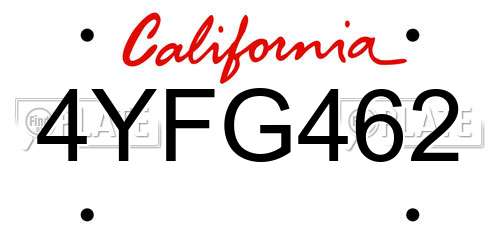 4YFG462 California License Plate